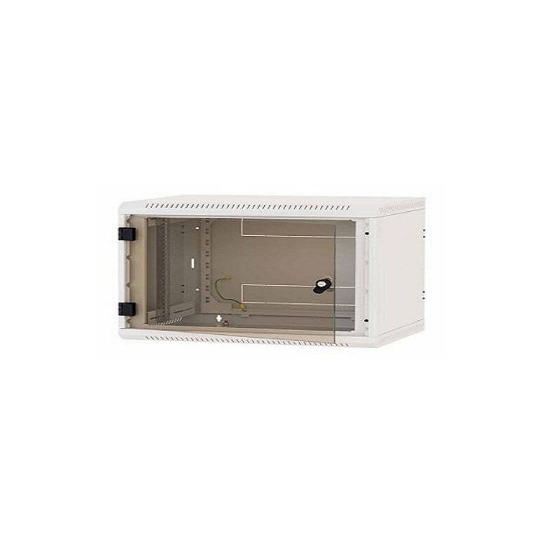 Rack de perete triton seciune simpla 15 600mm adancime usa sticla panouri laterale fixe sectiuni ventilatie activa, sectiuni acces cabluri sus/jos/spate securizare cu cheie, 1 pereche montanti reglabili ip30 gri,  Cabinete metalice | electropc.ro