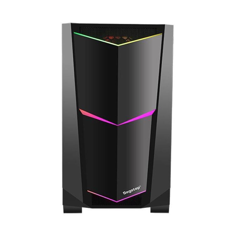 Carcasa segotep ares neagra, spcc steel atx mid tower, fara sursa (tip atx, montata jos), interior vopsit negru, 2x 3.5" (intern),2x 2.5" (intern), fata - 3x 120mm / 2x 140mm fan (optional), spate - 1x 120mm argb led fan (inclus,pozitie ajustabila), tavan,  Carcase | electropc.ro