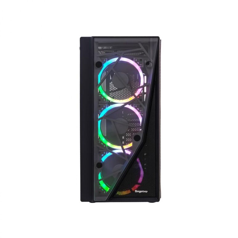 Carcasa segotep prime xl v2 neagra, spcc steel atx mid tower, fara sursa (tip atx, montata jos), interior vopsit negru, 2x 2.5”/3.5" (intern), 2x 2.5" (intern), fata – 3x 120mm led rgb fans (inlcus) / 2x 140mm (optional), spate - 1x 120mm fan (optional), ,  Carcase | electropc.ro