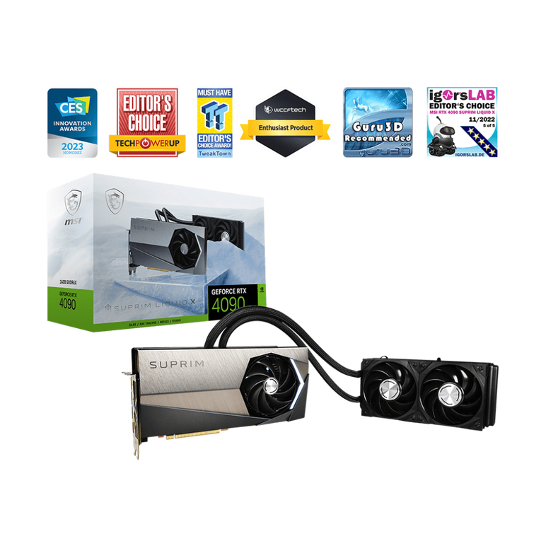 Placa video msi geforce rtx 4090 suprim x 24g 912-v510-011 / 4711377019224  specifications model name geforce rtx™ 4090 suprim liquid x 24g graphics processing unit nvidia®  geforce rtx™ 4090 interface pci express®  gen 4 core clocks extreme performance: ,  Placi video | electropc.ro
