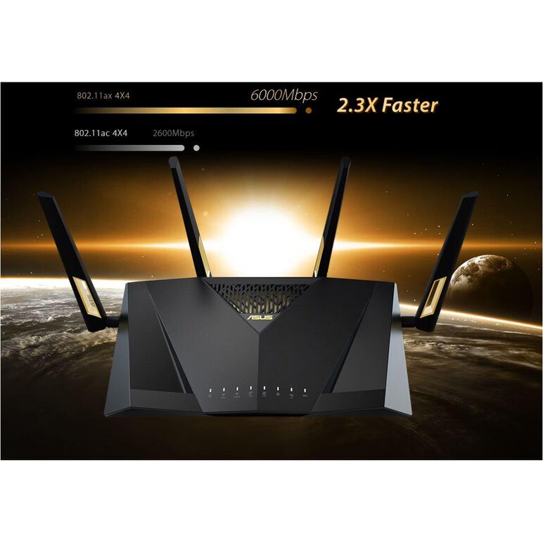 Router wireless asus rt-ax88u pro; standard rețea: wifi 6 (802.11ax) segment produs: performanță ax extremă ax6000; rata datelor: 802.11ax (2.4ghz): până la 1148 mbps, 802.11ax (5ghz): până la 4804 mbps; 4* antenă externă; procesor: quad-core la 2.0ghz; m,  Routere Wireless | electropc.ro