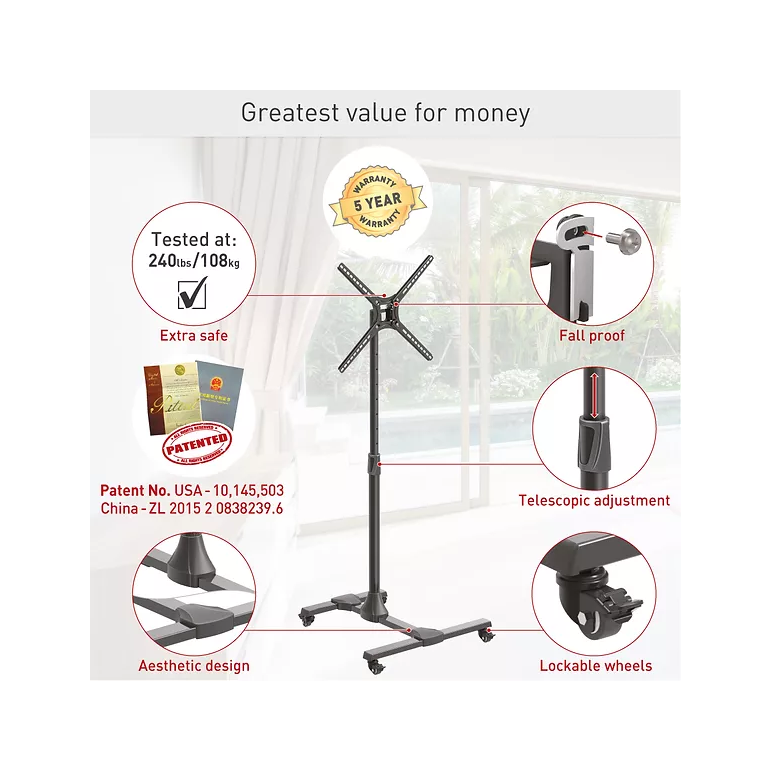 suport tv de podea, barkan sw310h, reglabil, 13"- 65", vesa 400 x 400 mm, suporta pana la 36kg, negru,  TV & Electronice & Gaming | electropc.ro