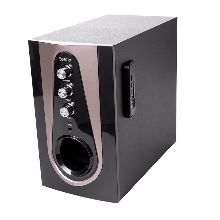 Boxe spacer 2.1, 30w rms ( 2x 5w + 20w), alimentare 220v, conectori bluetooth, usb, jack 3.5mm, radio fm, sd, rca, contine telecomanda wireless, negru,  Sisteme audio | electropc.ro