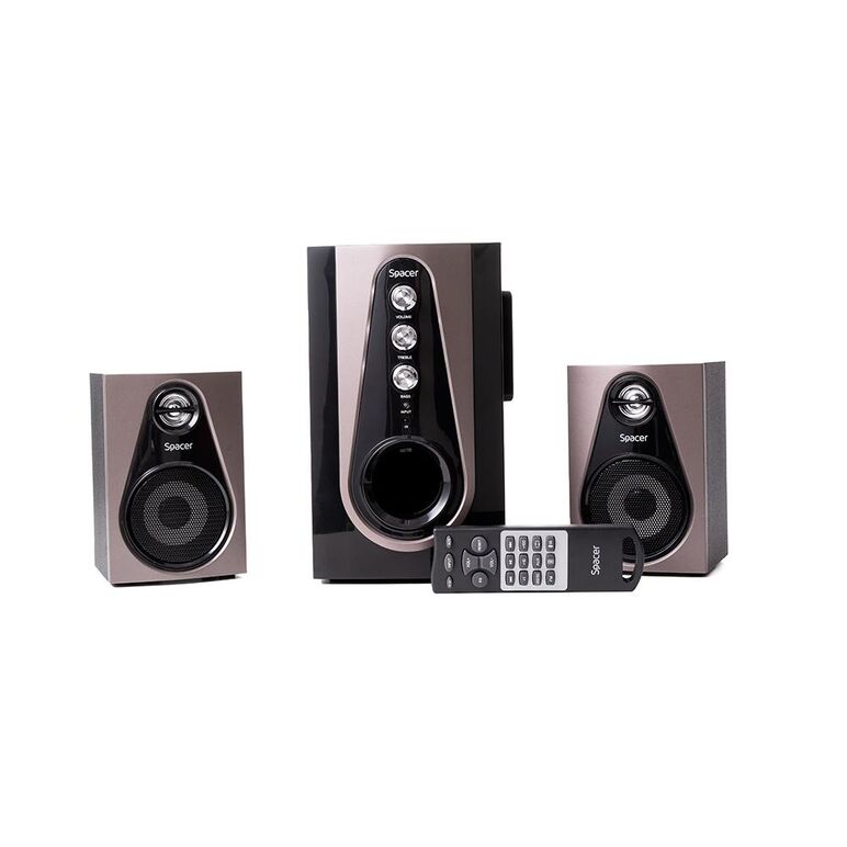 Boxe spacer 2.1, 30w rms ( 2x 5w + 20w), alimentare 220v, conectori bluetooth, usb, jack 3.5mm, radio fm, sd, rca, contine telecomanda wireless, negru,  Sisteme audio | electropc.ro