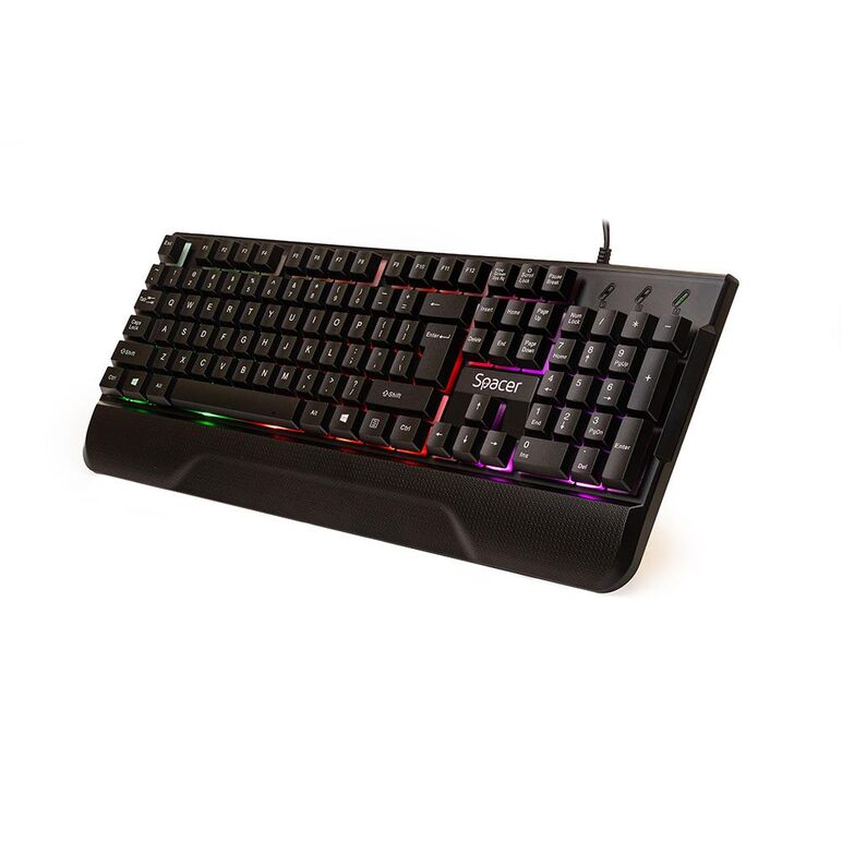 Kit gaming tastatura si mouse spacer spgk-invictus cu fir, usb, tastatura rgb rainbow + mouse optic 7 culori, black,  Kit mouse tastatura | electropc.ro