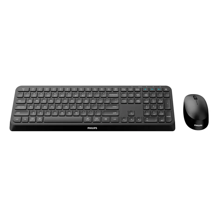Kit philips spt6407, wireless, 2.4ghz + bluetooth 3.0/5.0, 104 taste, membrana, baterii 1x aaa + 1x aa,  negru + mouse spk7407,  Kit mouse tastatura | electropc.ro