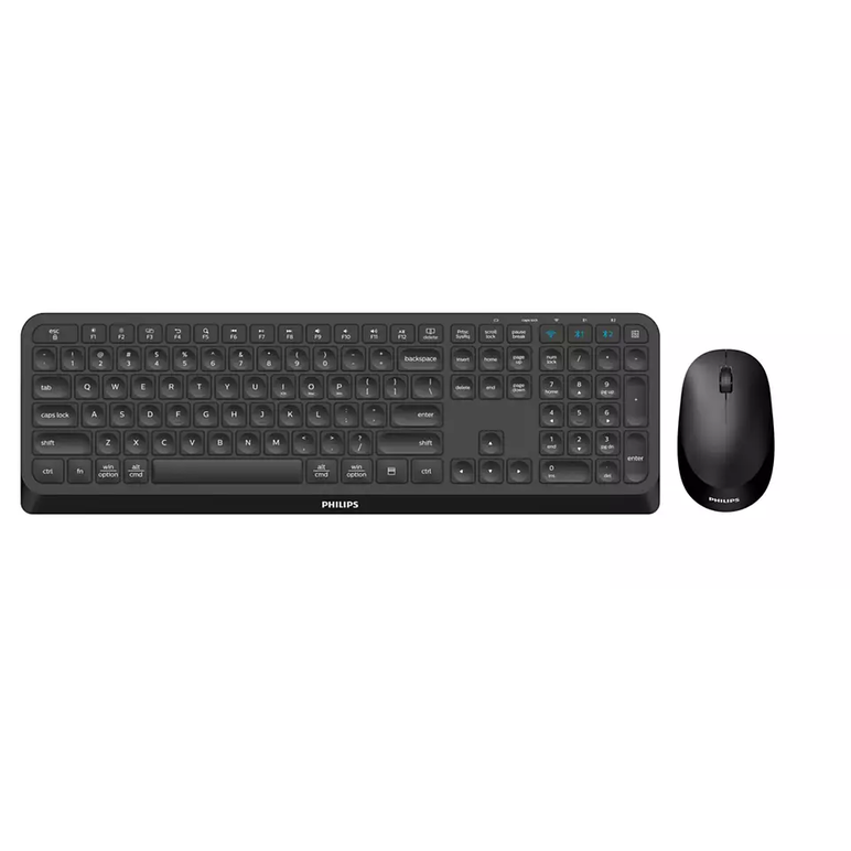 Kit philips spt6407, wireless, 2.4ghz + bluetooth 3.0/5.0, 104 taste, membrana, baterii 1x aaa + 1x aa,  negru + mouse spk7407,  Kit mouse tastatura | electropc.ro