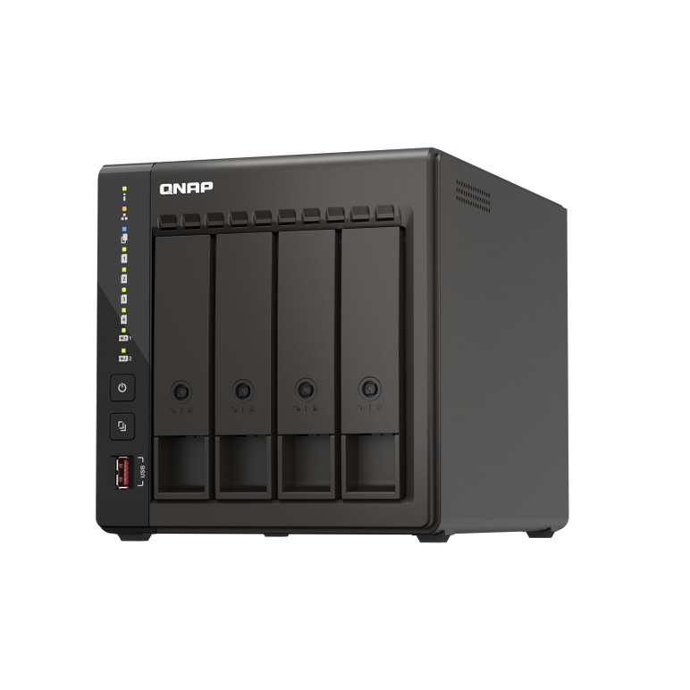 Nas qnap 453e 4-bay, cpu intel® celeron® j6412 4-core/4-thread processor, burst up to 2.6 ghz, ram 8 gb ddr4 onboard not expandable, hdd 2.5" & 3.5" sata 6gb/s, 3gb/s (neincluse), lan: 2 x 2.5gbe, usb3.2 gen2: 2 usb2.0: 2, tower, adaptor alimentare, garan,  NAS | electropc.ro