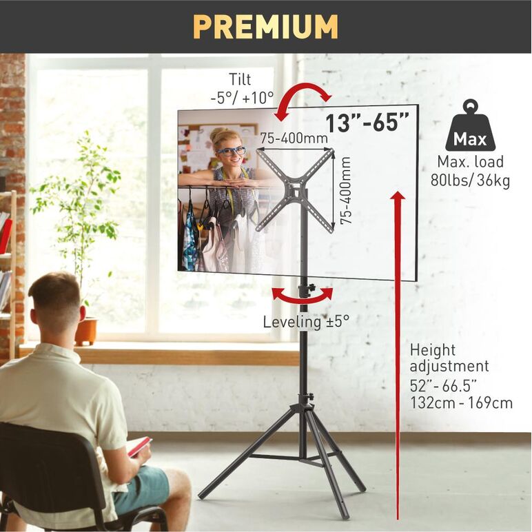 Suport tripod portabil de podea pentru tv plat/curbat barkan, 13" - 65", vesa 400x400mm, max 110kg, negru,  TV & Electronice & Gaming | electropc.ro