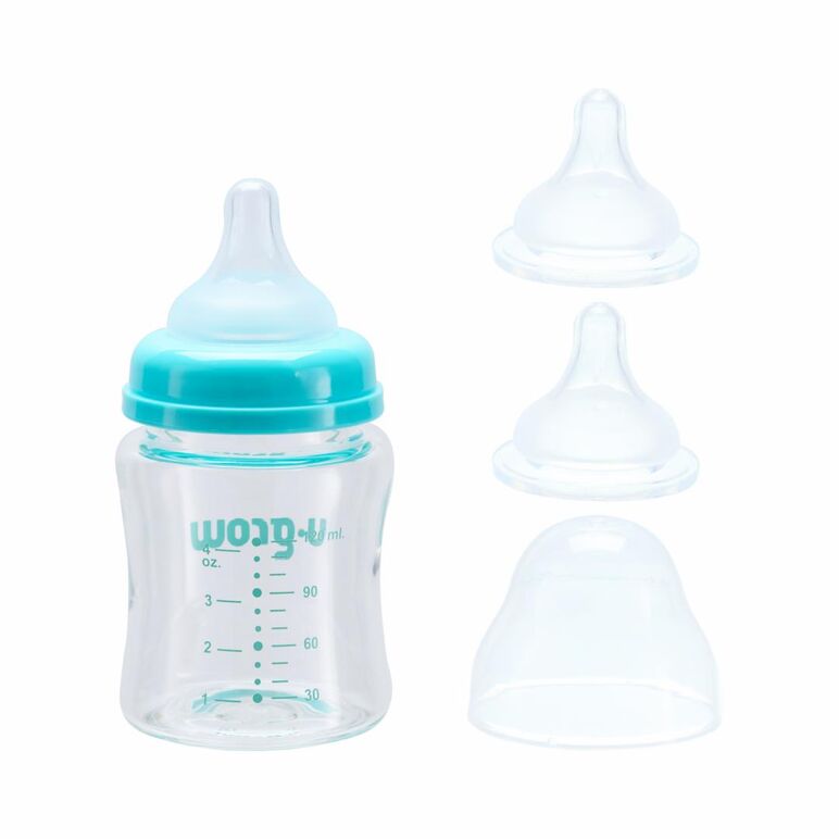 Biberon de sticla 120 ml+2 tetine extra,  Biberoane & Tetine & Accesorii | electropc.ro