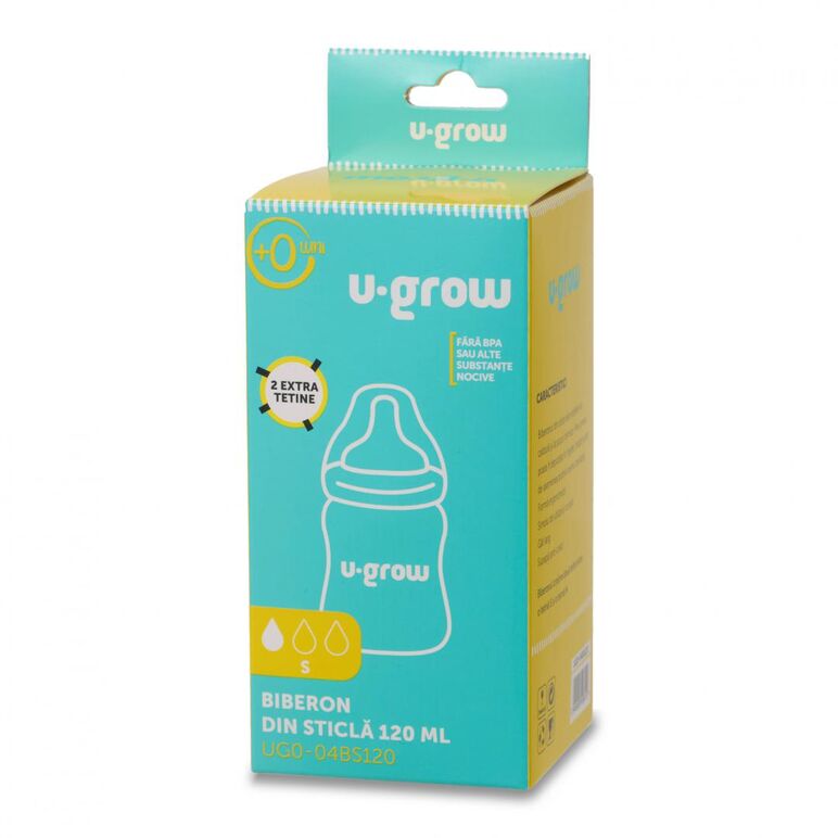 Biberon de sticla 120 ml+2 tetine extra,  Biberoane & Tetine & Accesorii | electropc.ro