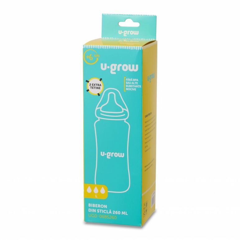 Biberon de sticla 260 ml+2 tetine extra,  Biberoane & Tetine & Accesorii | electropc.ro