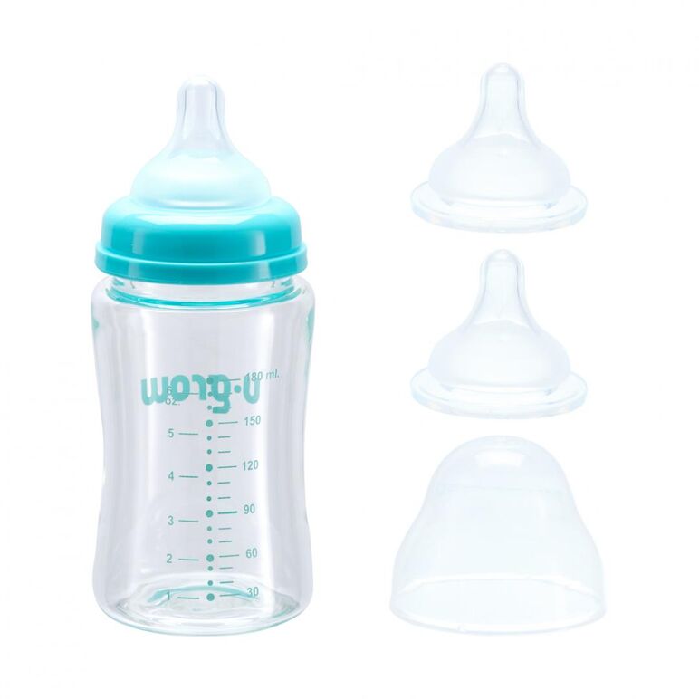 Biberon de sticla180 ml+2 tetine extra,  Biberoane & Tetine & Accesorii | electropc.ro