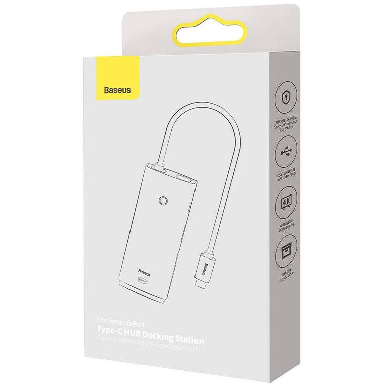 Docking station baseus lite, conectare pc usb type-c, usb 3.0 x 2, usb type c x 1, hdmi x 1/4k/30hz, card reader sd/microsd, negru,  Telefoane mobile & accesorii | electropc.ro