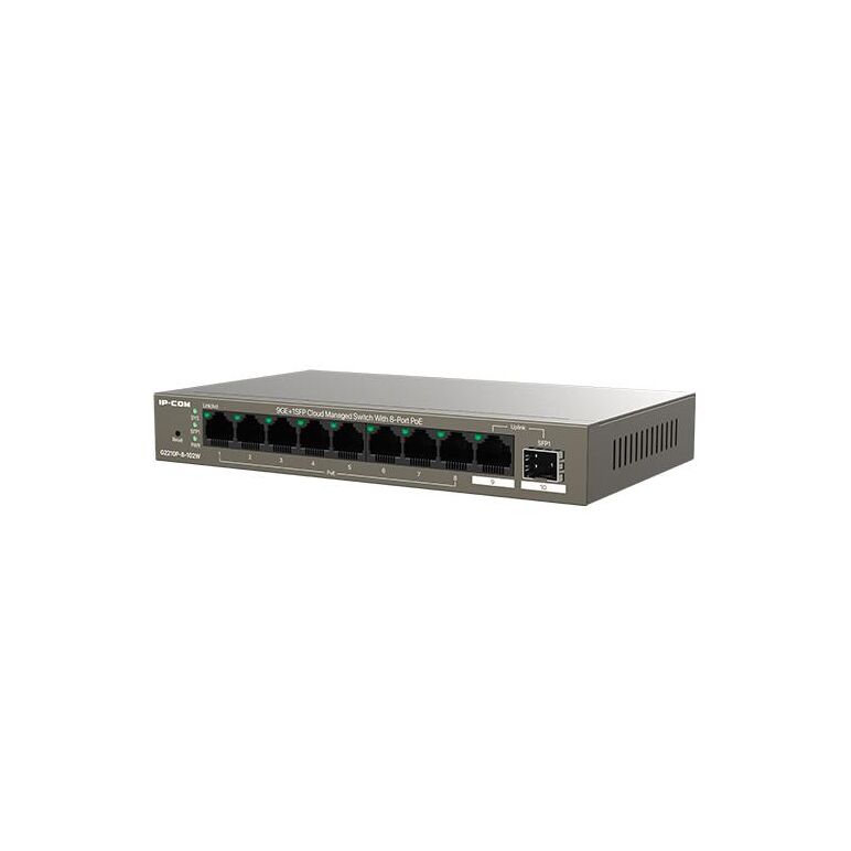 Ip-com switch g2210p-8-102w, 8-port gigabit poe, standard and protocol: ieee 802.3, ieee 802.3u, ieee 802.3ab, ieee 802.3x, ieee 802.3z, ieee 802.3af/at, ieee 802.1q, interfata:8 x 10/100/1000, 1 × 100/1000 base-x sfp port, 20 gbps, profi cloud web ui and,  Switch-uri | electropc.ro