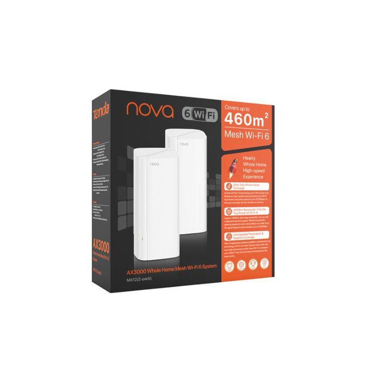 Tenda whole home mesh wifi system ax3000,dual-band mx12-2 pack ,standard and protocol: ieee802.11a/b/g/n/ac/ax, ieee 802.3, ieee 802.3u, ieee 802.3ab, interfata: 3 x 10/100/1000mbp, 4 x antene interne, dimensiuni: 86x86x190mm, viteza wireless: 2.4ghz: 574,  Routere Wireless | electropc.ro