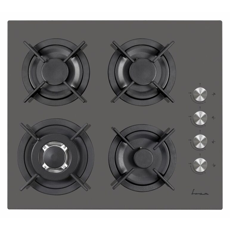 Plita incorporabila fram fbh-v4iwf-gvg, gaz, 4 arzatoare, arzator wok, control lateral, aprindere electrica integrata, sistem siguranta gaz, gratar fonta, duze incluse, 58x51 cm,  sticla gri victoria,  Incorporabile | electropc.ro