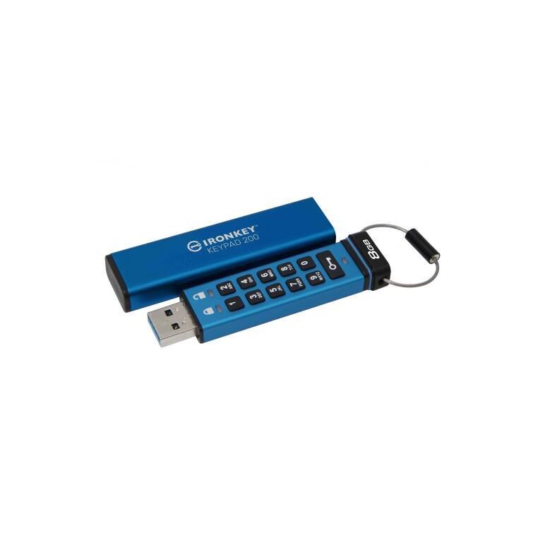 Usb flash drive kingston 8gb ironkey keypad 200, usb 3.2 gen1, fips 140-3 lvl 3 (pending) aes-256 encrypted,  Memorii USB | electropc.ro