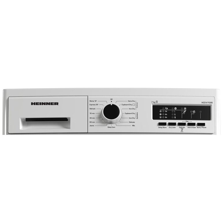Uscator de rufe cu condensare heinner hcd-v702b, capacitate incarcare 7kg, clasa energetica b, 15 programe de uscare, display led, program rapid camasi 12 min, program expres 29 min, program baby care, functie start intarziat, functie anti-sifonare, lumin,  Uscatoare cu condensare | electropc.ro