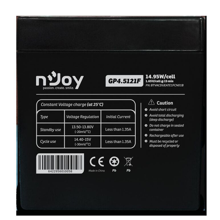Acumulator njoy gp4.5121f 12v  capacitate 14,95w/cell,  Accesorii UPS-uri | electropc.ro