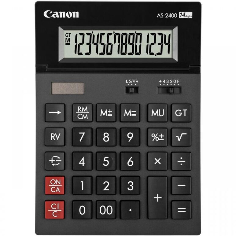 Calculator birou canon as2400, 14 digiti, ribbon, display lcd ajustabil, functie business, tax si conversie moneda,  Calculatoare birou | electropc.ro