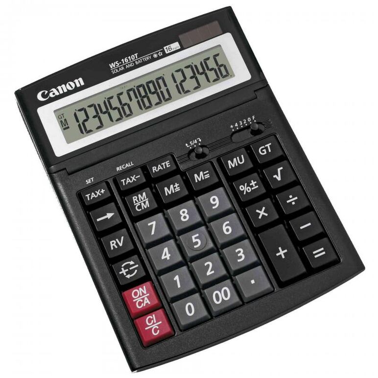 Calculator birou canon ws-1610t, 16 digiti, display lcd, alimentare solara si baterie, functie tax.,  Calculatoare birou | electropc.ro