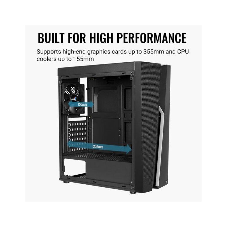 Carcasa aerocool bolt neagra, spcc steel atx mid tower, fara sursa (tip atx, montata jos), interior vopsit negru, 2x3.5" (intern), 2x2.5" (intern), fata – 3x 120mm fans (optional), spate – 1x 120mm fan (inclus), tavan – 2x 120mm fans (optional), podea – 2,  Carcase | electropc.ro