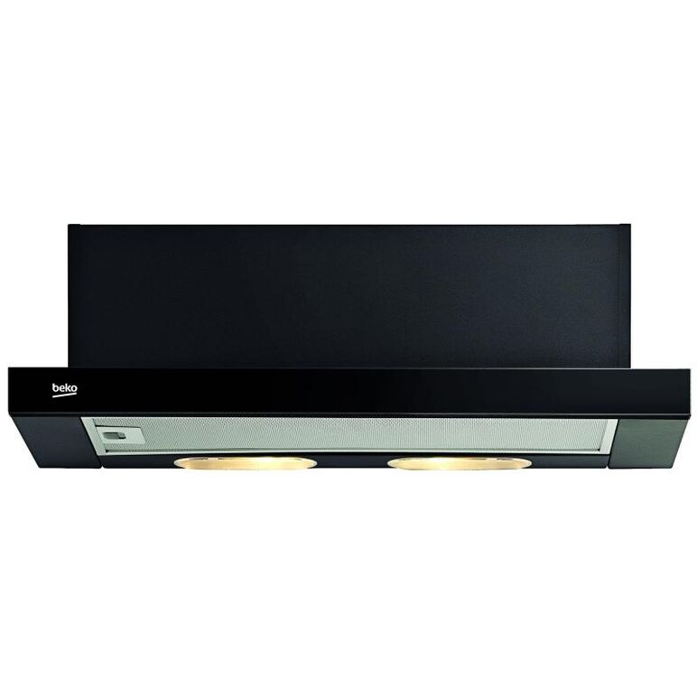 Hota de bucatarie incorporabila beko ctb6250b , 1 motor 140w, capacitate max. deabsorbtie 420 (m3/h), 3 trepte de viteza, 2 lampi iluminare 28w (halogen), 2 filtre metalice anti-grasime lavabile, clasa eficientaenergetica e, 60 latime, culoare negru, pano,  Hote telescopice | electropc.ro