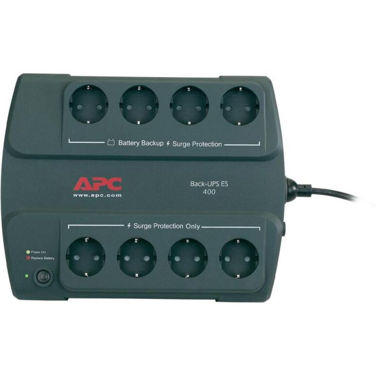 Ups apc back-ups es stand-by 400va / 240w 8 conectori schuko cee7 ,optional extindere garantie cu 1/3 ani (wbextwar1yr-sp-01/wbextwar3yr-sp-01),  UPS | electropc.ro