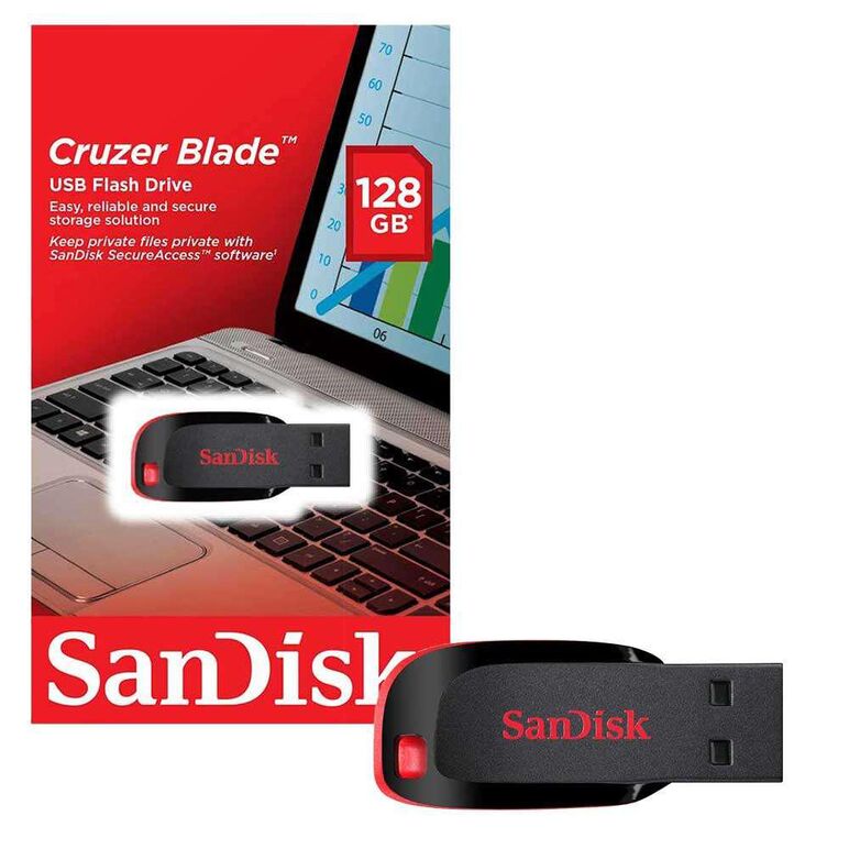 Memorie usb flash drive sandisk cruzer blade, 128gb, usb 2.0,  Memorii USB | electropc.ro