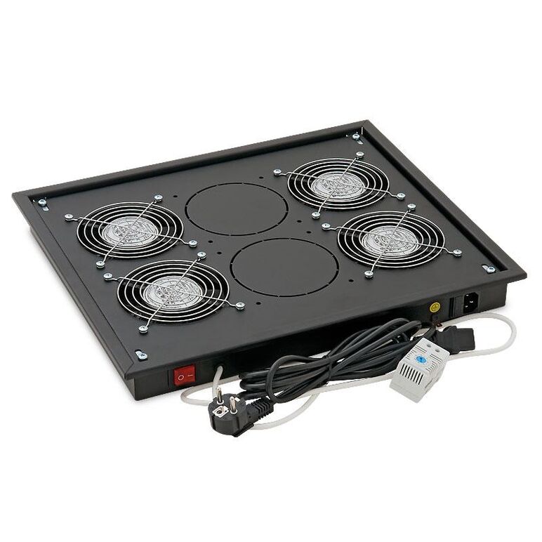 Panou ventilatie triton pentru rack de podea 19", 4 ventilatoare 230v/60w cu termostat, flux axial, negru,  Cabinete metalice | electropc.ro