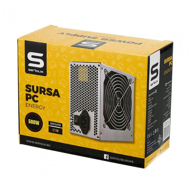 Sursa serioux energy, ventilator 12cm, protecții: ocp/ovp/uvp/scp/opp, 500w,  Surse PC | electropc.ro
