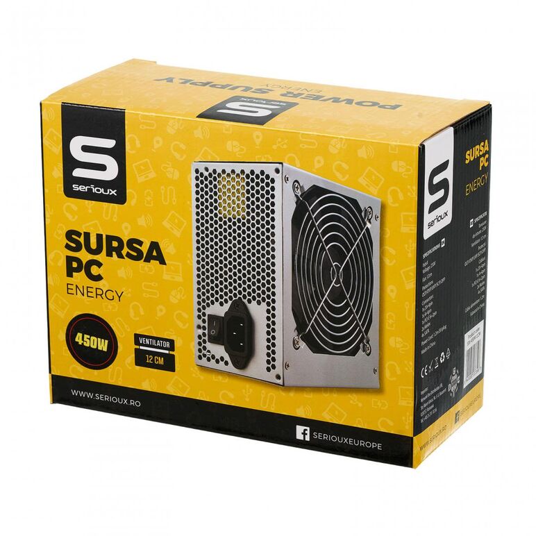 Sursa serioux energy ventilator 12cm, protecții: ocp/ovp/uvp/scp/opp, 450w,  Surse PC | electropc.ro