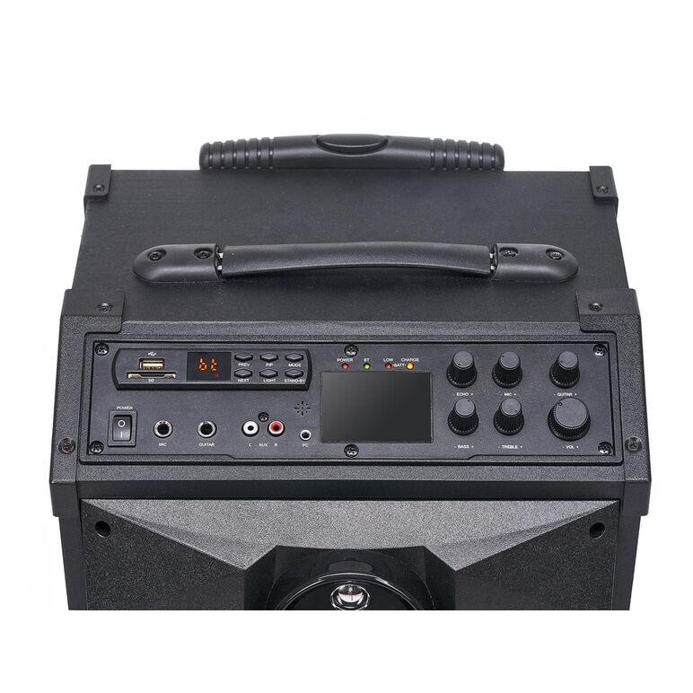 Boxa trolley serioux, putere totala 40w rms, conectivitate: bluetooth, usb, sd, radio fm, aux, pc in, port micron + chitara, display led, baterie reincarcabila 2800mah, microfon inclus, dimensiuni: 392x372x557mm, greutate: 11.5kg, culoare: negru,  Sisteme audio | electropc.ro