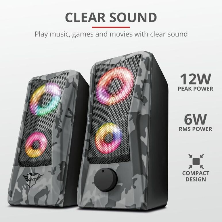 Boxe stereo gxt 606 javv rgb-illuminated 2.0, 6w, camuflaj,  Sisteme audio | electropc.ro
