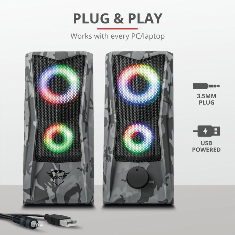 Boxe stereo gxt 606 javv rgb-illuminated 2.0, 6w, camuflaj,  Sisteme audio | electropc.ro