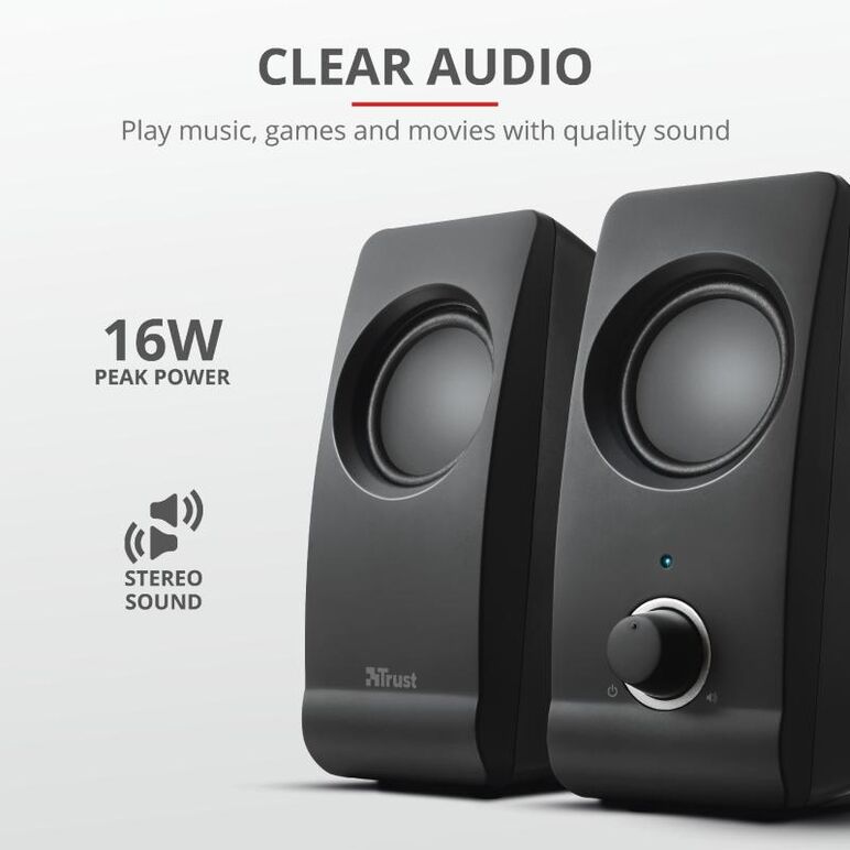 Boxe stereo trust remo 2.0 speaker set, 8w, negru,  Sisteme audio | electropc.ro