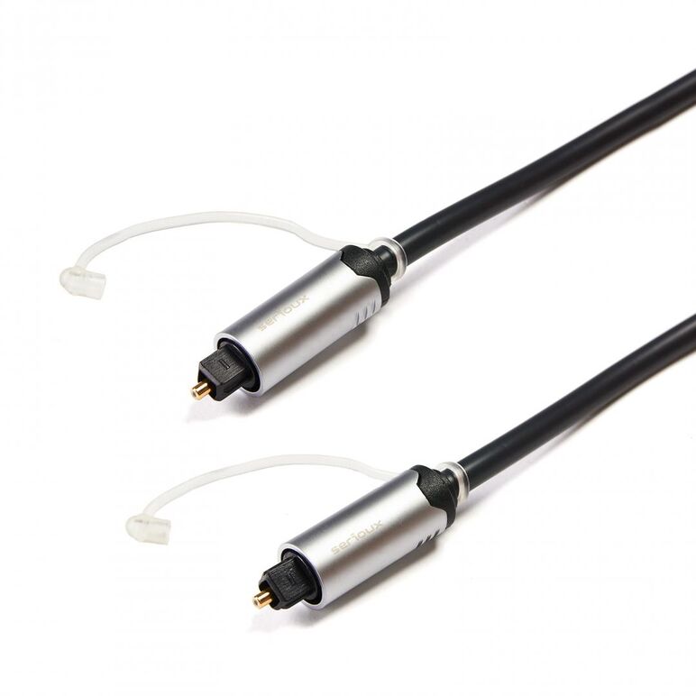 Cablu audio optic serioux premium gold,  conectori toslink tata-tata, conductor fibra optica polymer, mufe din metal aliaj zinc, conectori auriti 24k, lentila convexa pentru focalizare fara distorsiuni, capace de protectie incluse, 1.5m, negru,  Conectica | electropc.ro