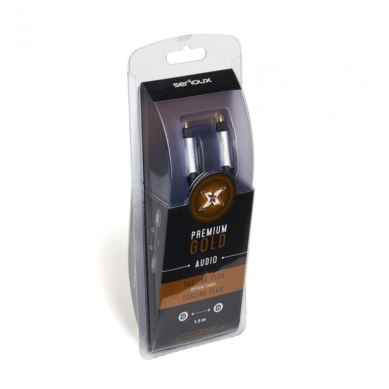 Cablu audio optic serioux premium gold,  conectori toslink tata-tata, conductor fibra optica polymer, mufe din metal aliaj zinc, conectori auriti 24k, lentila convexa pentru focalizare fara distorsiuni, capace de protectie incluse, 1.5m, negru,  Conectica | electropc.ro
