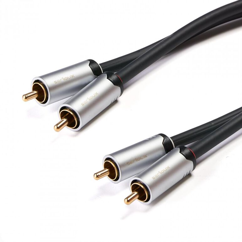 Cablu audio serioux premium gold, 2 porturi rca tata - 2 porturi rca tata, conductori 99.99% cupru fara oxigen, mufe din metal aliaj zinc, conectori auriti 24k, dublu ecranat, 3m, negru,  Conectica | electropc.ro