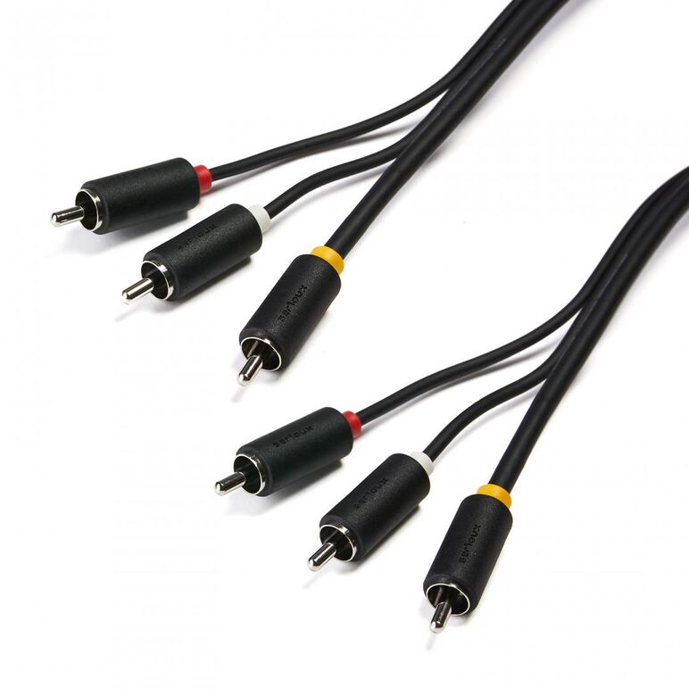 Cablu audio-video serioux, 3 porturi rca tata - 3 porturi rca tata, conductori 99.99% cupru fara oxigen, 5m, negru,  Conectica | electropc.ro
