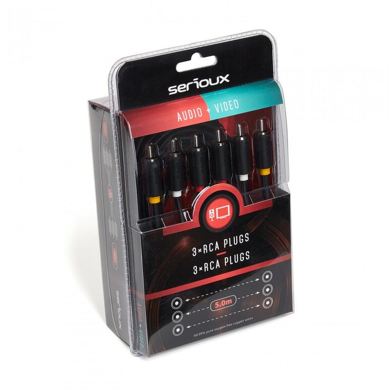 Cablu audio-video serioux, 3 porturi rca tata - 3 porturi rca tata, conductori 99.99% cupru fara oxigen, 5m, negru,  Conectica | electropc.ro