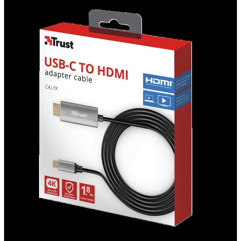 Cablu trust calyx, usb-c to hdmi, 1.8m, negru,  Cabluri periferice | electropc.ro