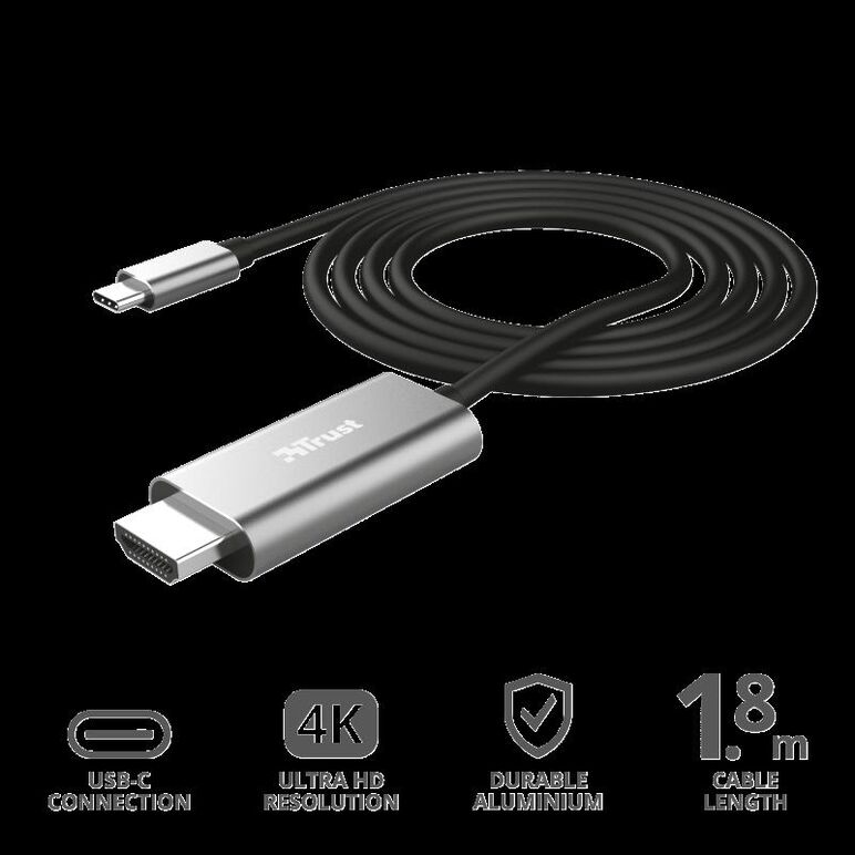 Cablu trust calyx, usb-c to hdmi, 1.8m, negru,  Cabluri periferice | electropc.ro