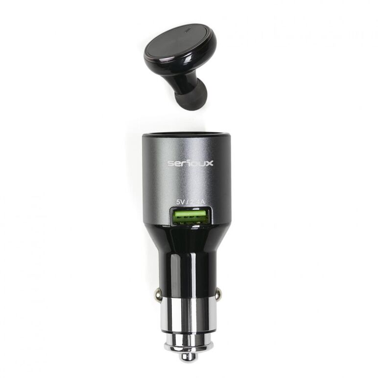 Incarcator auto cu casca bluetooth serioux, port usb 5v/2.4a, bluetooth v4.0, handsfree, raza de actiune ,  Incarcatoare telefoane | electropc.ro