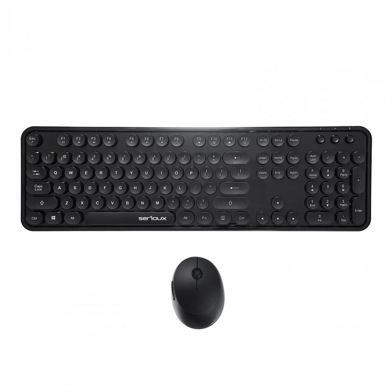 Kit tastatura + mouse serioux retro dark 9900bk, wireless 2.4ghz, us layout, multimedia, mouse optic 800-1600dpi, usb, nano receiver, negru,  Kit mouse tastatura | electropc.ro