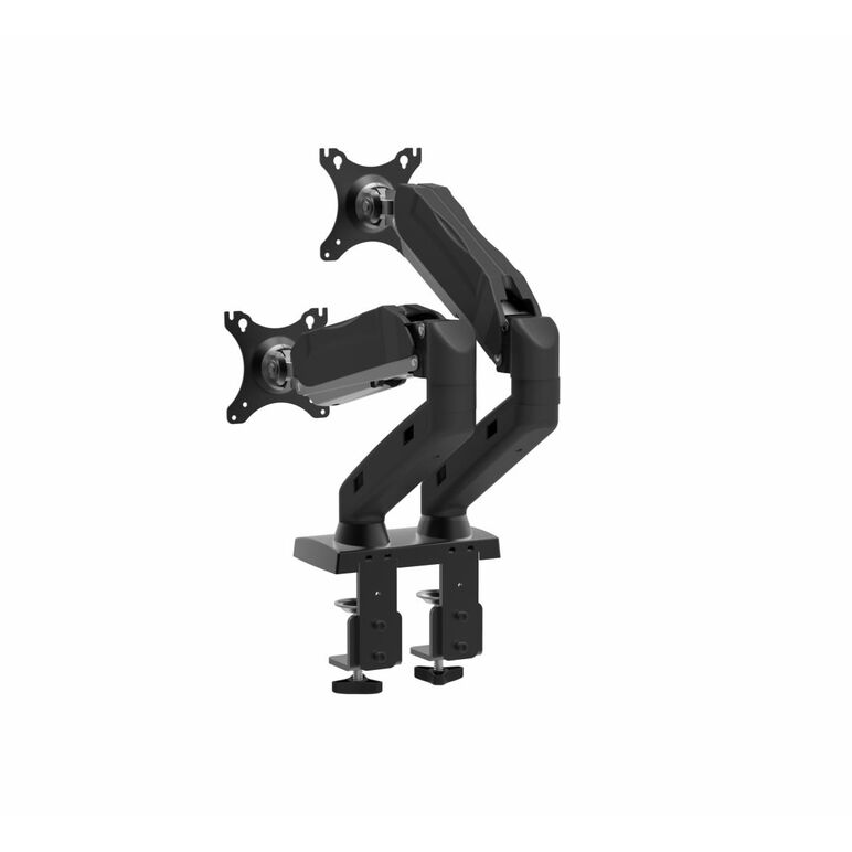 Suport dublu monitor serioux,  mm902, arc cu gaz, tilt : -45 / + 55 °, swivel: 180 °, rotatie 360 °, înălțimea maximă: 40cm, intervalul de reglare a înălțimii 25cm, grosime de susținere a clemei inferioare: 0 - 9,5cm, vesa: 75x75mm & 100x100mm, greutate m,  TV & Electronice & Gaming | electropc.ro