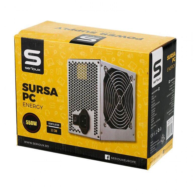 Sursa serioux energy 550w, ventilator 12cm, protecții: ocp/ovp/uvp/scp/opp,  Surse PC | electropc.ro