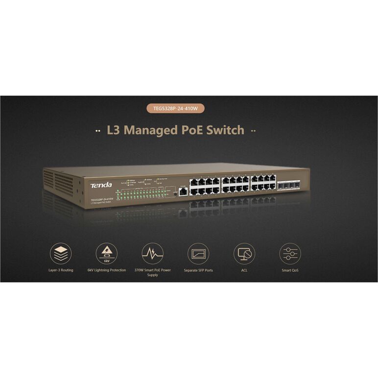 Switch tenda teg5328p-24-410w, 24 port, 10/100/1000 mbps,  Switch-uri | electropc.ro