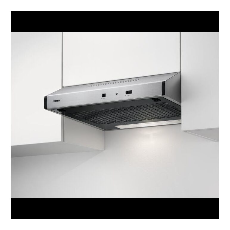 Hota de bucatarie traditionala zanussi zht631x, 3 viteze, putere de absorbtie 140 mc/h, 1 filtru de grasime din hartie, 1 bec led, clasa eficienta energetica d, dimensiuni 15x59.8x48.2 cm, culoare inox,  Hote decorative | electropc.ro
